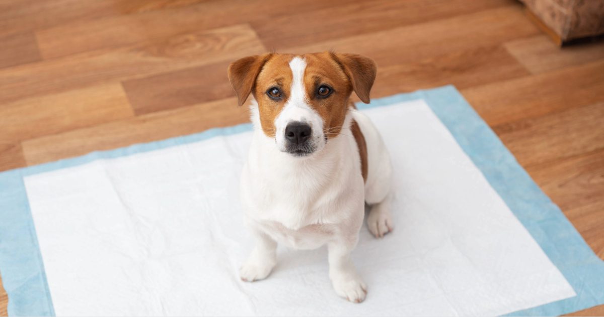 jack russell terrier dog sitting on clean hygienic pad on the floor